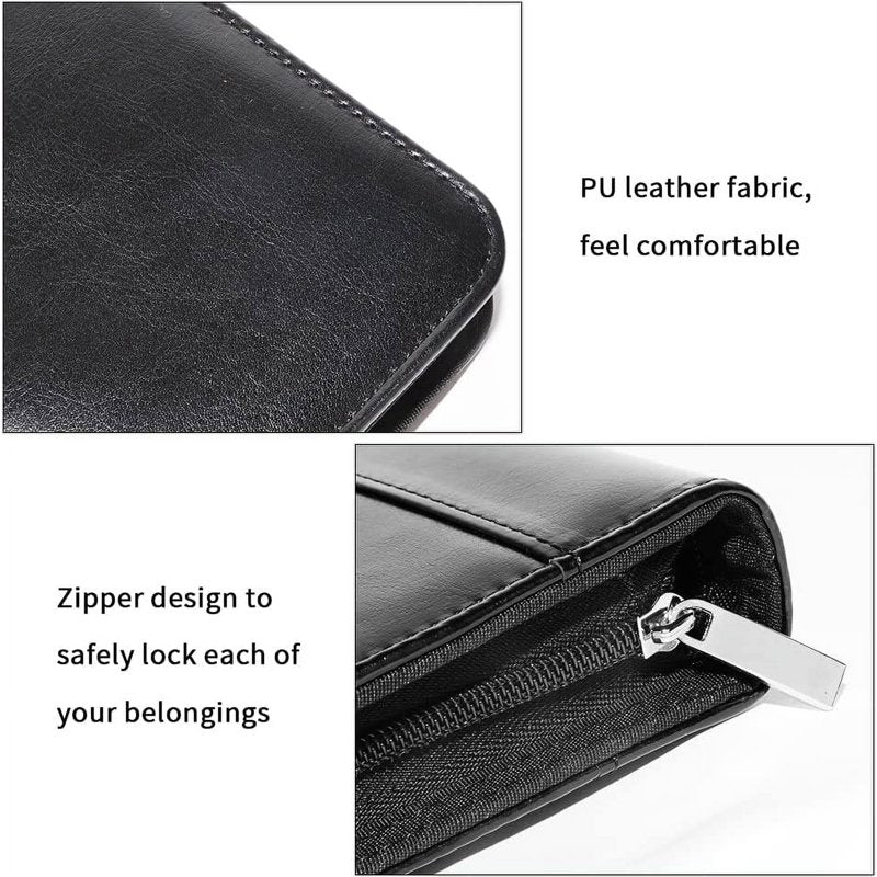 Leather Portfolio Binder with Handle Zipper Business Portfolio with Card Slots & Note Clip