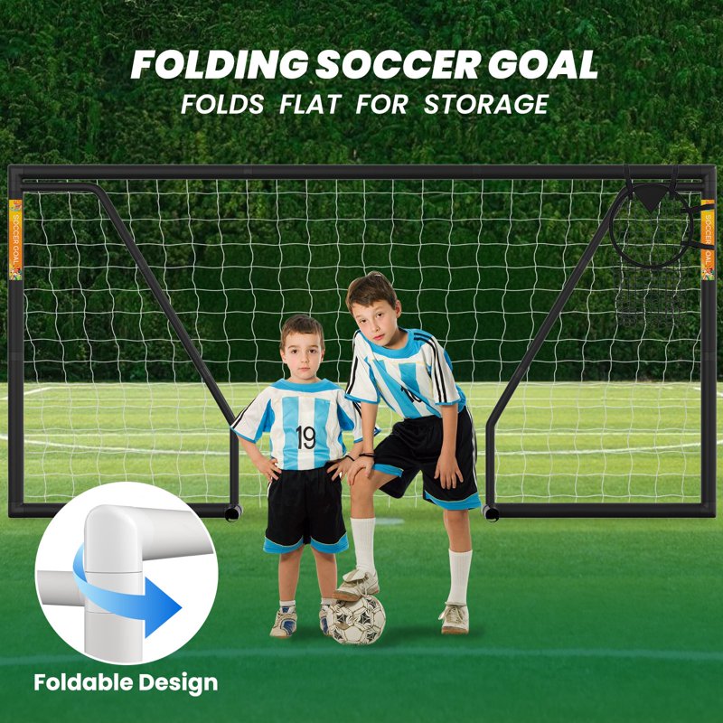 SLSY 12x6ft Black Foldable PVC Soccer Goal for Backyard Training