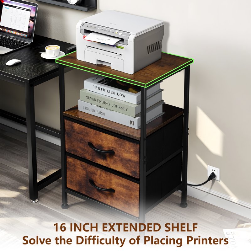 File Cabinet with Charging Station and Storage Shelves - Rustic Brown