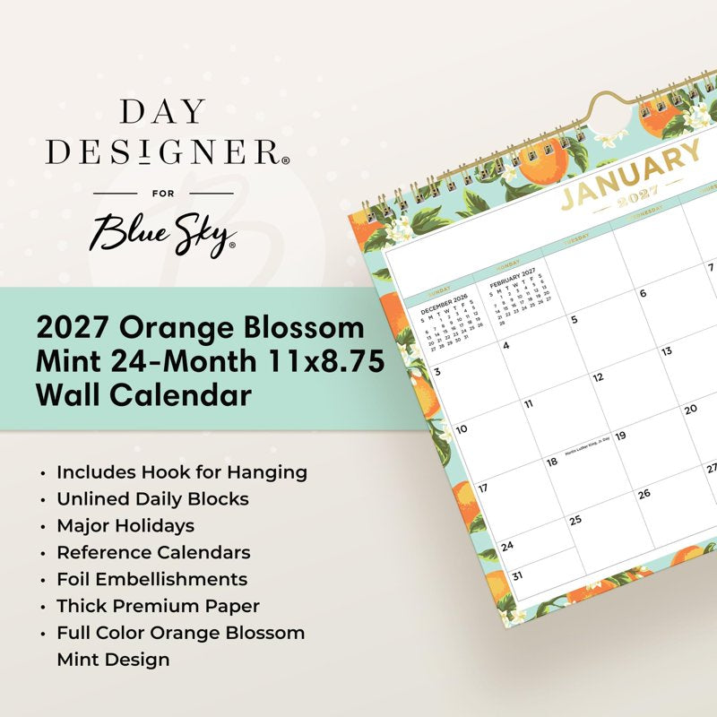 Blue Sky 2027-2028 Wall Calendar - 24 Months Monthly Planner, 11x8.75"