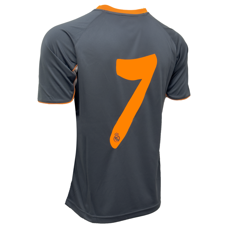 Adult XL Rhinox Real Madrid #7 Soccer Jersey, Gray/Orange, 100% Polyester