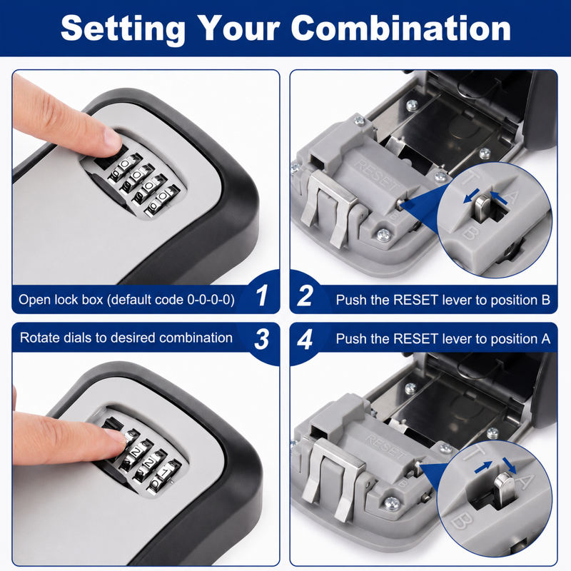 Weatherproof Key Lock Box with Resettable 4-Digit Code for Outdoor Security - Holds 5 Keys