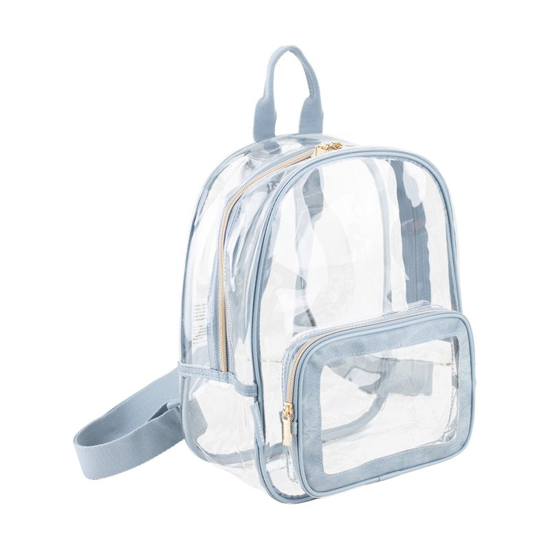 Clear Fashion Dome Backpack with Denim Trim - Unisex Stylish School Bag
