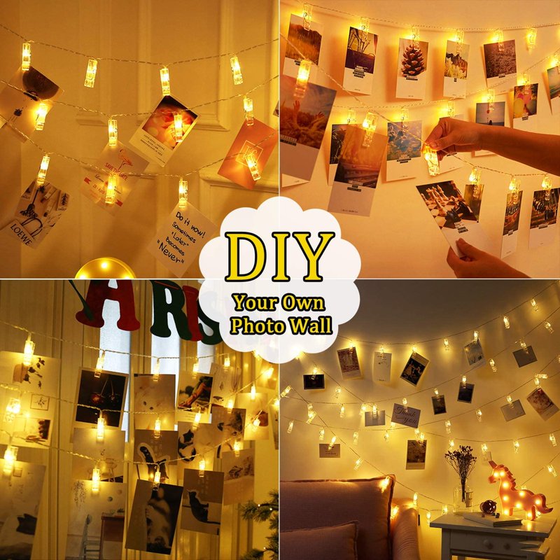 2-Pack 50 LED Photo Clip String Lights - 33Ft Warm White USB Decor