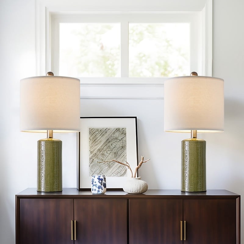 Set of 2 Modern Green Ceramic Table Lamps for Living Room & Bedroom
