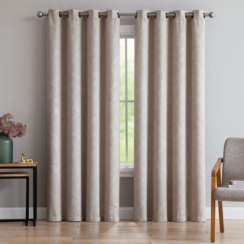 Blackout Curtains with Embossed Damask Pattern - Thermal Room Darkening Drapes