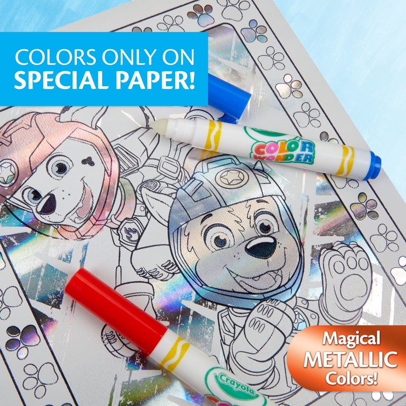 Kids Metallic Mess-Free Coloring Set with Paw Patrol Characters - 12 Pages & Markers