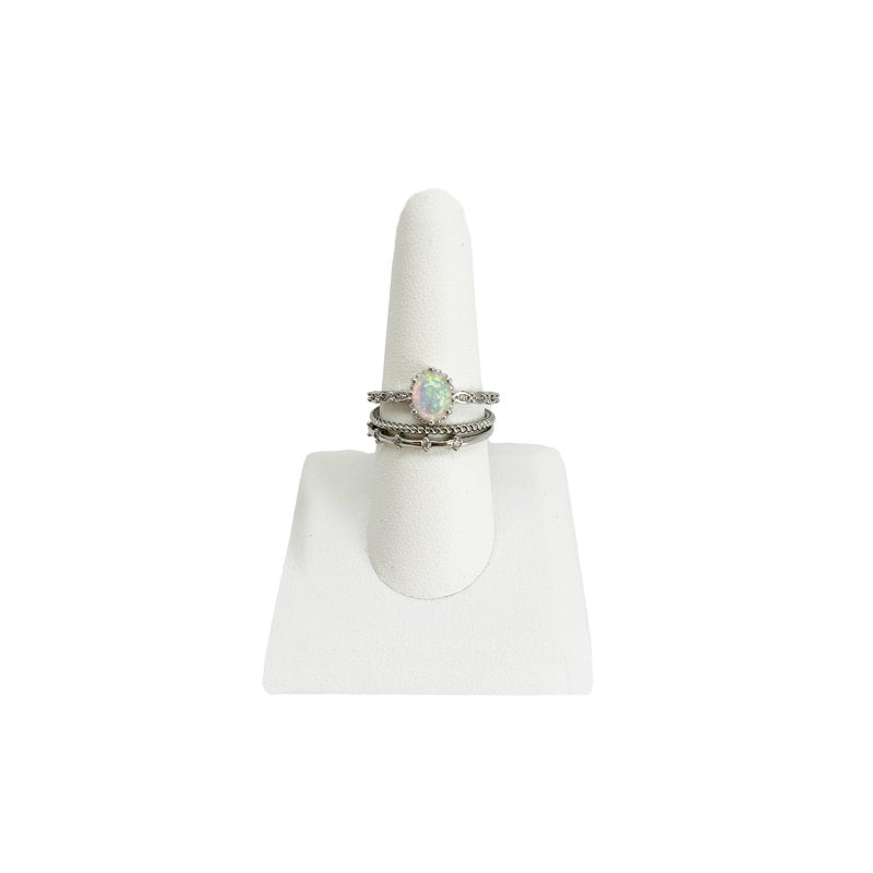 Women's Silver Opal Ring with Cubic Zirconia - Size 9