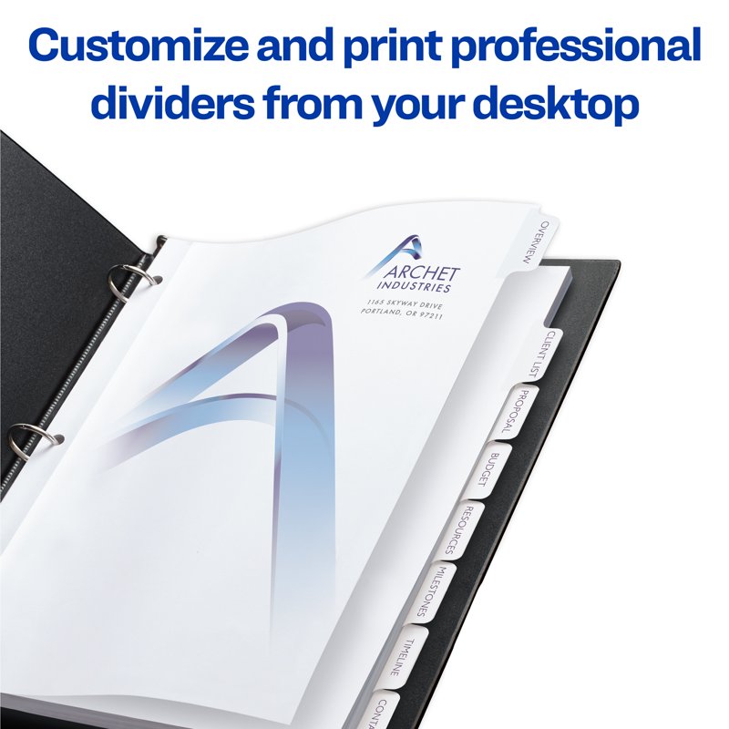 Customizable Print-On Divider Sets with 8 Tabs - White, 25 Pack