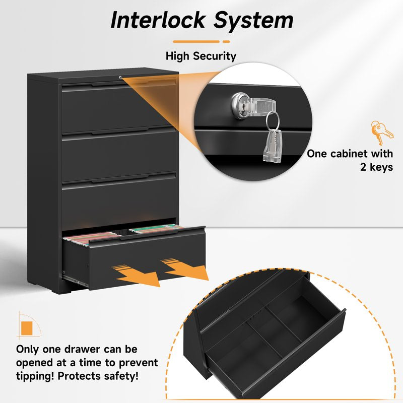 Metal Lateral File Cabinet with Lock - Office Storage for Hanging Files