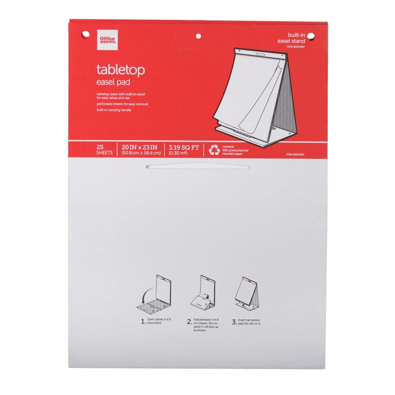 Tabletop Easel Pad with Built-In Stand, 20x23 Inches, 25 Sheets, Recycled Content