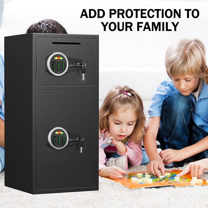 Large Digital Security Safe with Double Doors, Drop Slot, Alloy Steel, LED Light