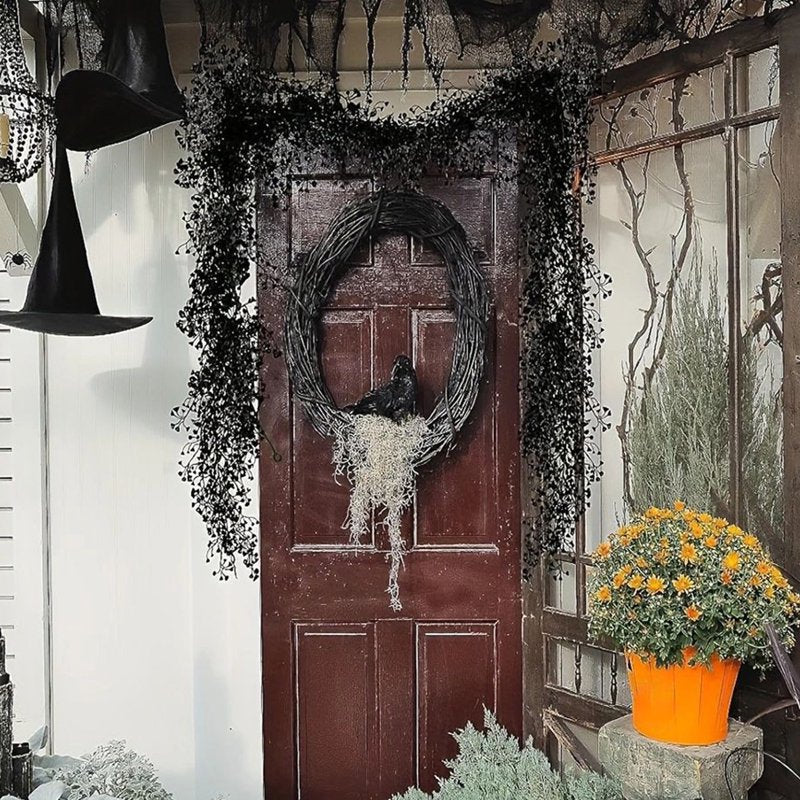 5.9ft Artificial Garland with Black Leaves for Halloween and Holiday Decor