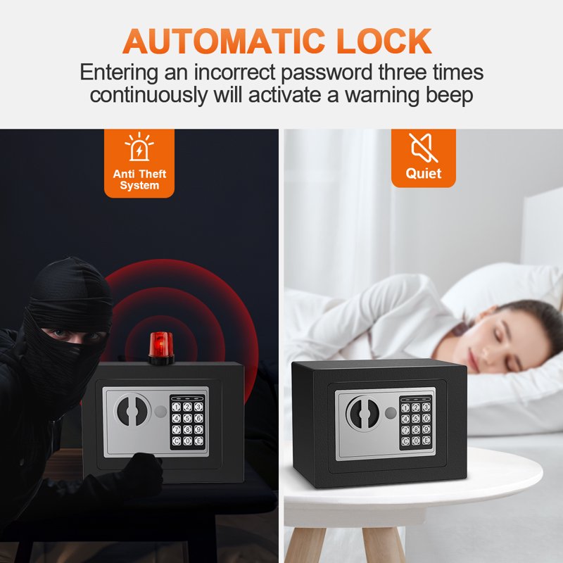 Digital Security Safe Box for Home Office Hotel with Keypad & Keys 0.25 Cu Ft