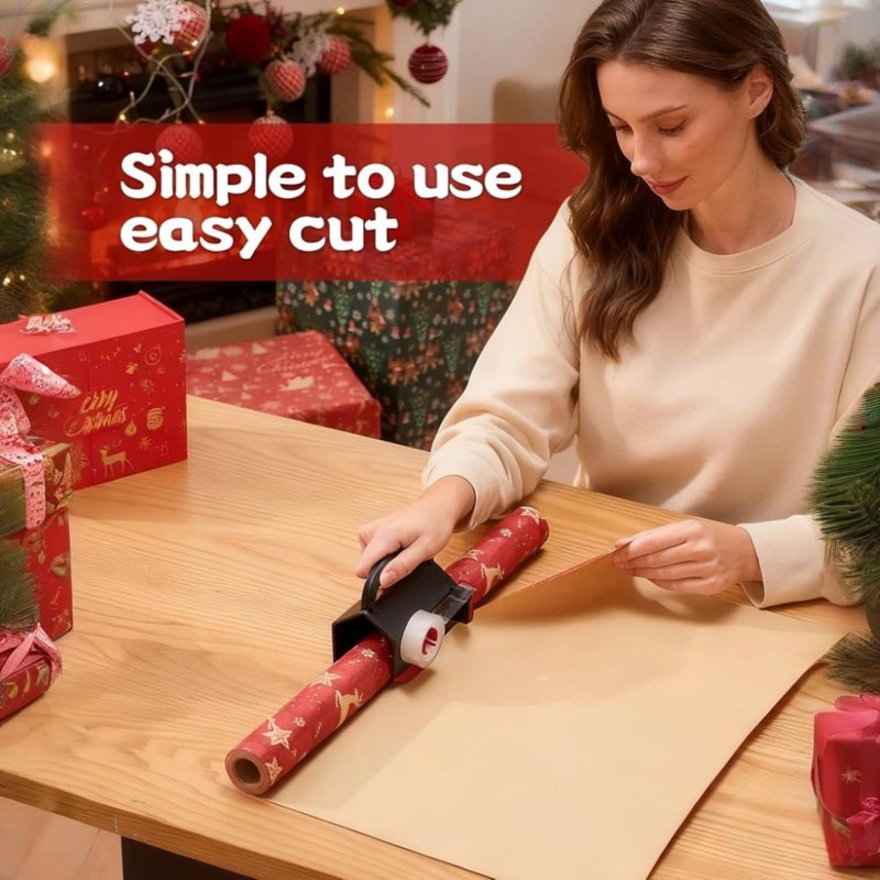 Wrapping Paper Cutter & Tape Dispenser Set - Safe, Easy Gift Wrap Tool with 4 Tapes & 2 Blades