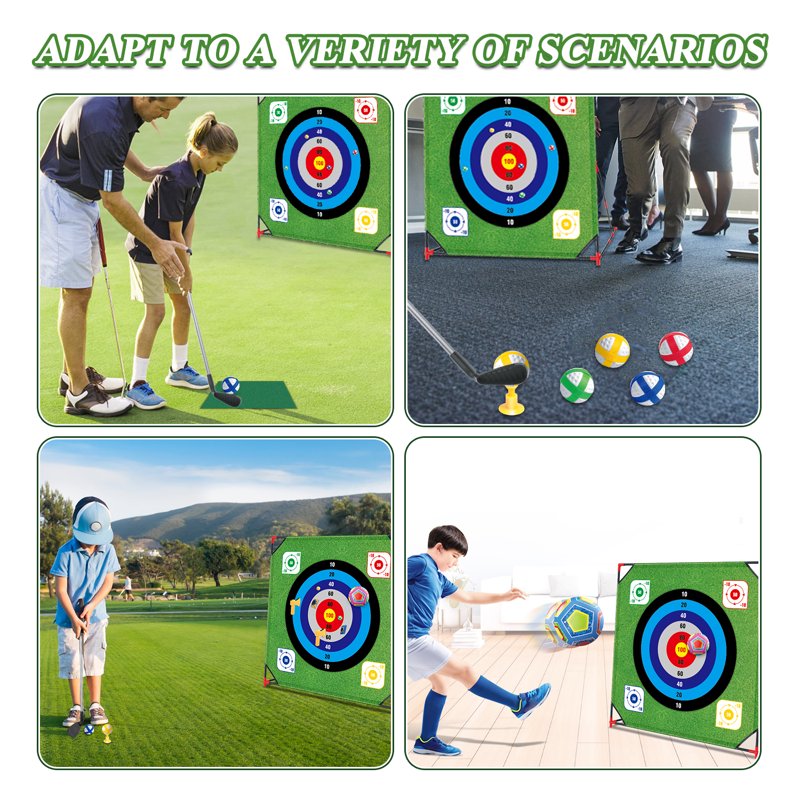 Golf Chipping Game Set with Mat, 12 Sticky Balls, 6 Axes, 2 Soccer Balls & 8 Bean Bags – Indoor/Outdoor Practice