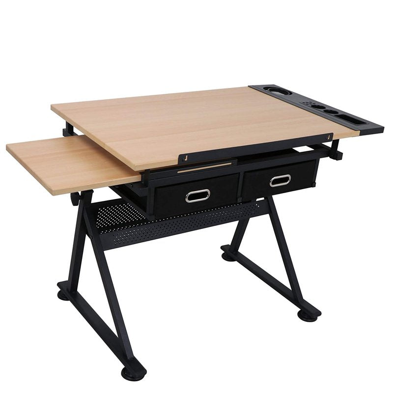 Adjustable Height Drafting Table with Stool and Drawer - Art & Drafting Desk, Black