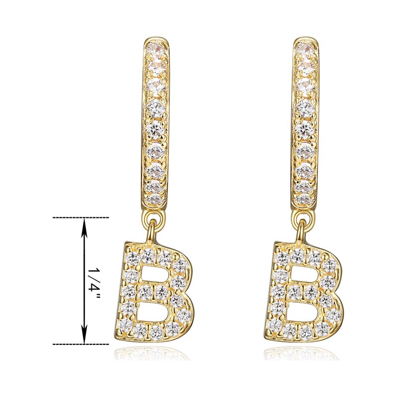 Initial Letter Hoop Earrings with Cubic Zirconia in 18K Gold Over Sterling Silver