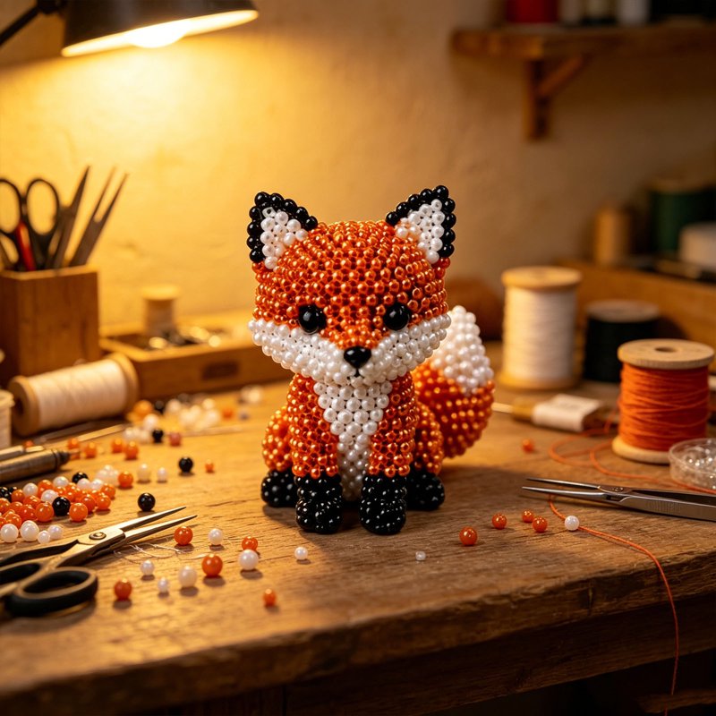 Beaded Animal Kit - Mini 3D Beading Craft Set for Stress Relief (Variation: Red Fox)