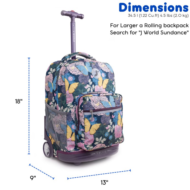 Girls 18-Inch Rolling Backpack for School and Travel - Multiple Patterns