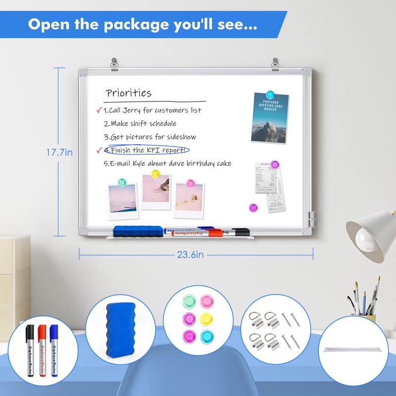 Magnetic Whiteboard Dry Erase Board Wall Mount with Pen Tray - Multiple Sizes