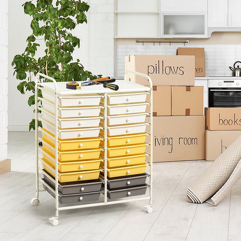 20-Drawer Rolling Storage Cart with Removable Plastic Drawers for Office, Home, Garage