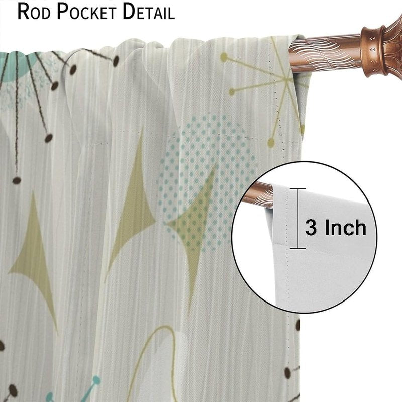 Mid Century Retro Curtains Set - Atomic Pattern Window Treatments for Bedroom & Living Room