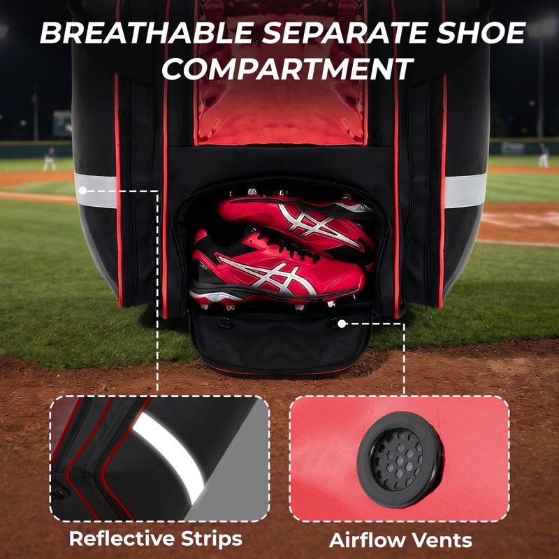 100L Baseball & Softball Equipment Bag with Wheels and Waterproof Storage