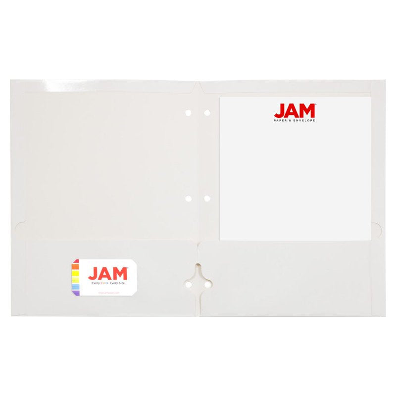 White Laminated Pocket Folder with 3-Hole Punch - 3 Pack