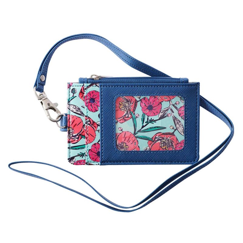 Bible Verse ID Card Holder with Floral Faux Leather, Slim Wallet & Detachable Lanyard