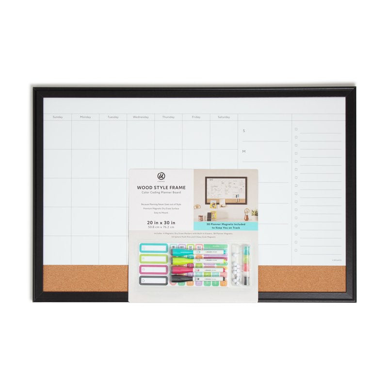 Magnetic Dry Erase Calendar Board 30x20 in with Frame for Office Home Classroom