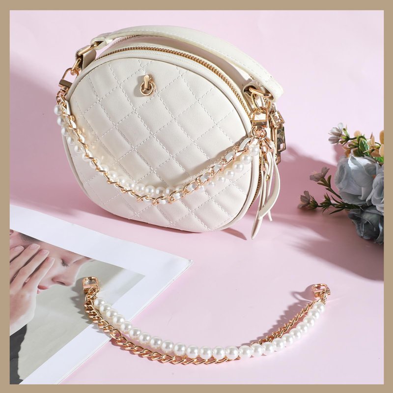Pearl Purse Chain Set with Gold Straps for Handbags - Replacement & Extension