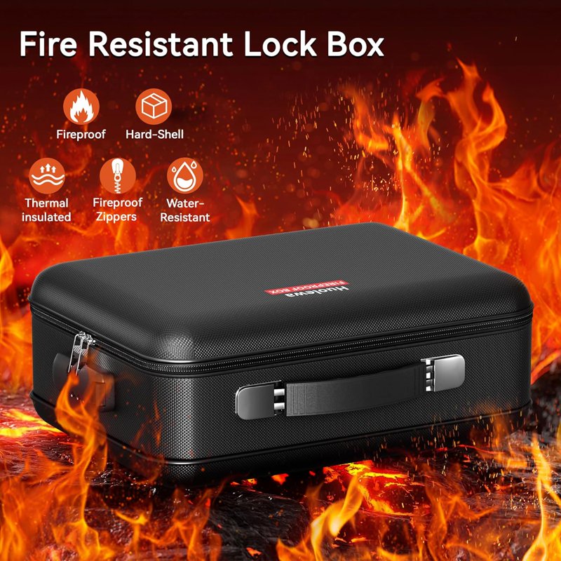 Fireproof Document Safe Box with Lock - Portable Water-Resistant Security Storage
