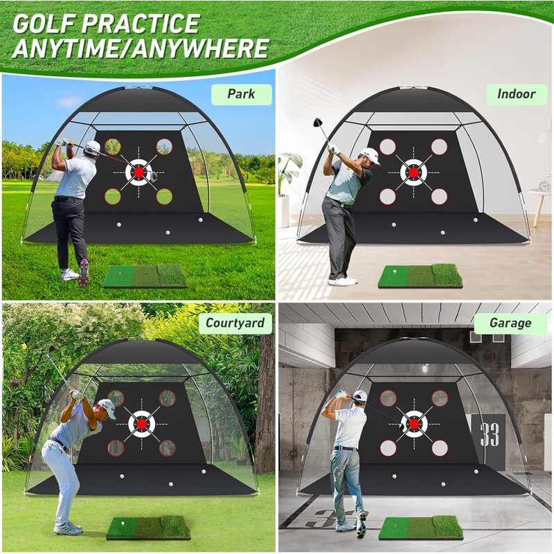 Golf Net with Practice Mat 10x7ft - Hitting Aids for Backyard Golf Training, Indoor/Outdoor