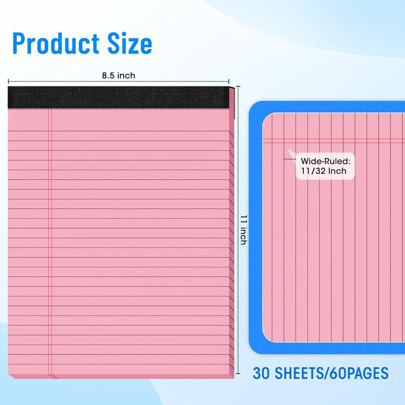 Legal Pads 8.5 x 11 Inches - Wide Ruled Notepads with Perforated Pages, 30 Sheets/Pack