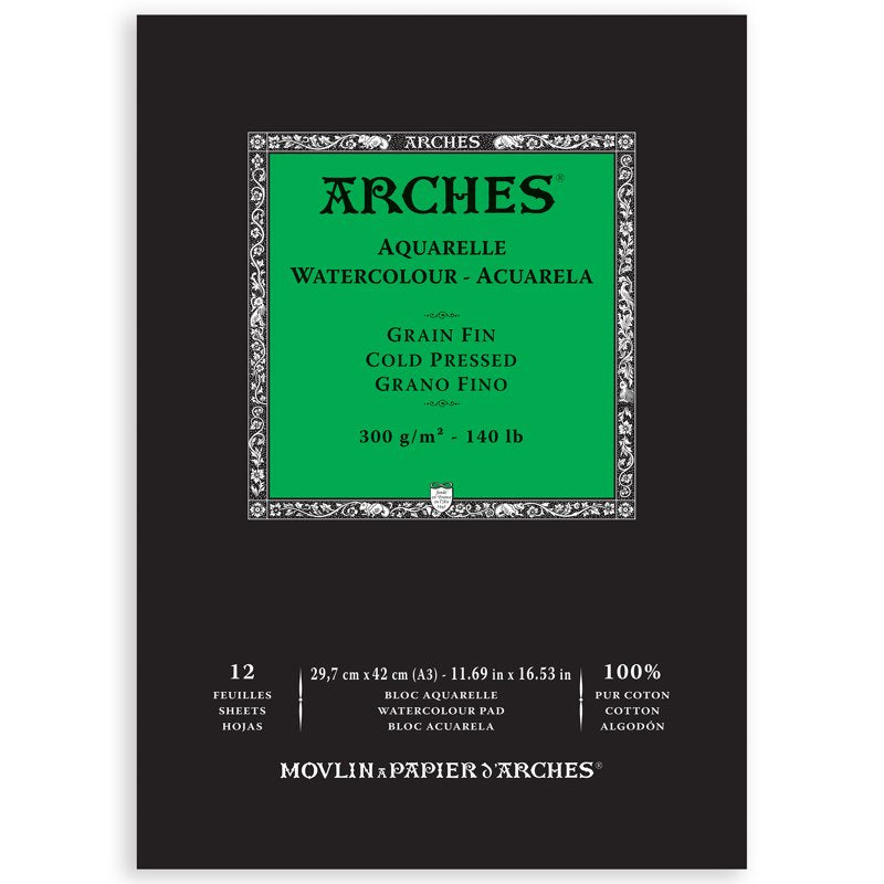 Arches 140 lb Watercolor Pad Cold-Pressed 11.7 x 16.5 Inches - 12 Sheets