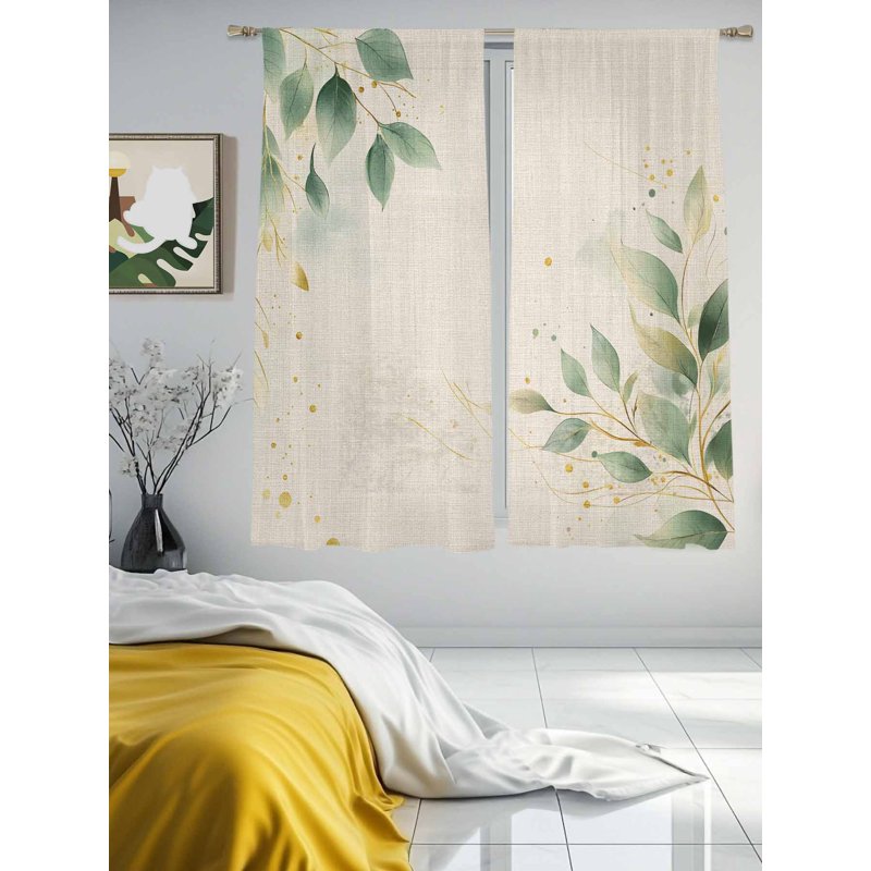Spring Green Sheer Curtains Set 52x63 Inches Multiple Sizes Window Treatment