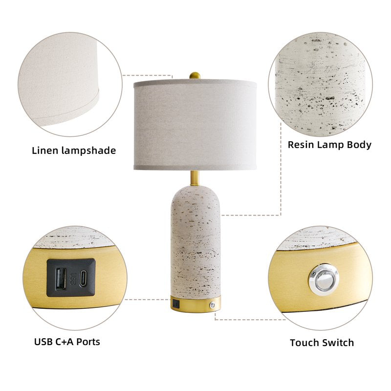 Modern Set of 2 25-Inch Touch Control Bedside Table Lamps with Linen Shades