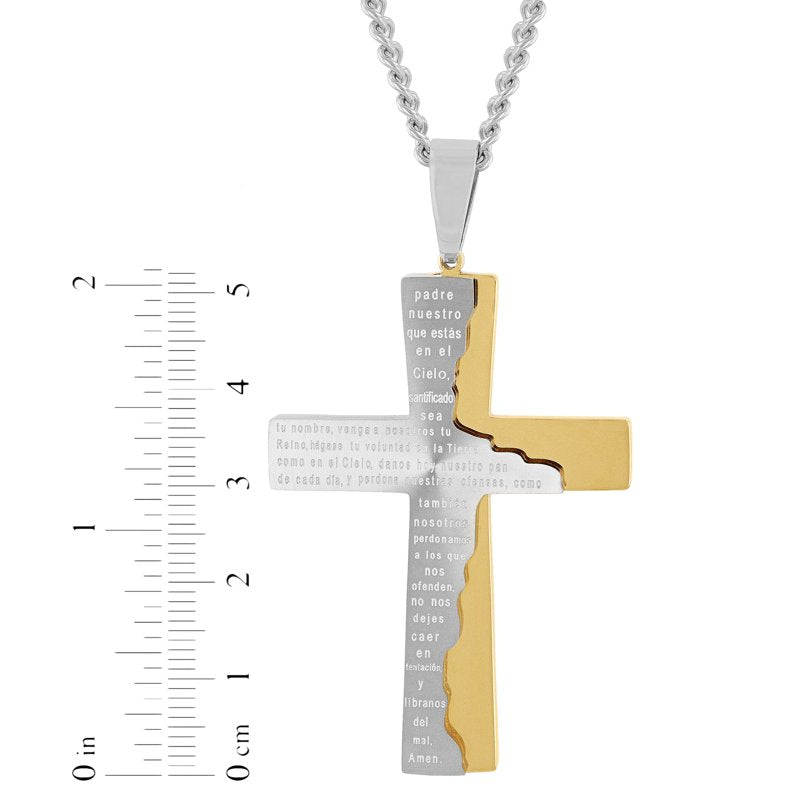 Men's Two-Tone Stainless Steel Cross Pendant with Chain - Faith Jewelry