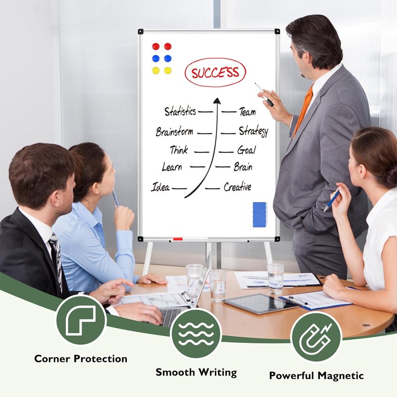 Portable Magnetic Whiteboard Easel Stand with Adjustable Height 44-66 Inches