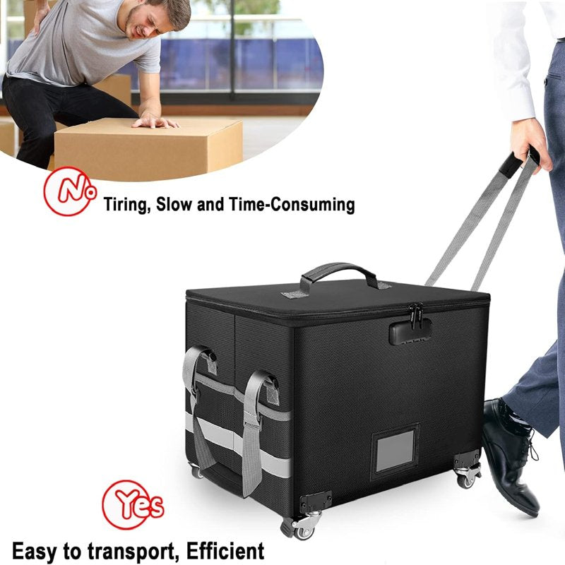Fireproof Document Box with Wheels Lockable Portable Safe for Home Office