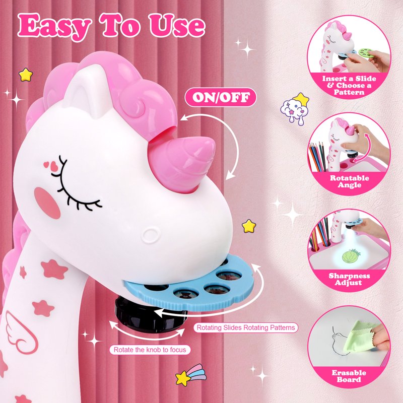 Kids Art Projector Kit with Drawing Supplies and Unicorn Design - Educational Craft Set for Children 3+