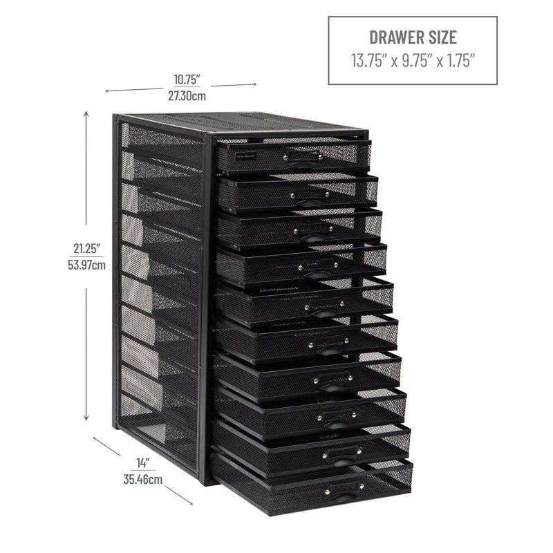 Mesh 10-Drawer Desk Organizer for Office, Crafts & Mail Sorting, Black or Silver