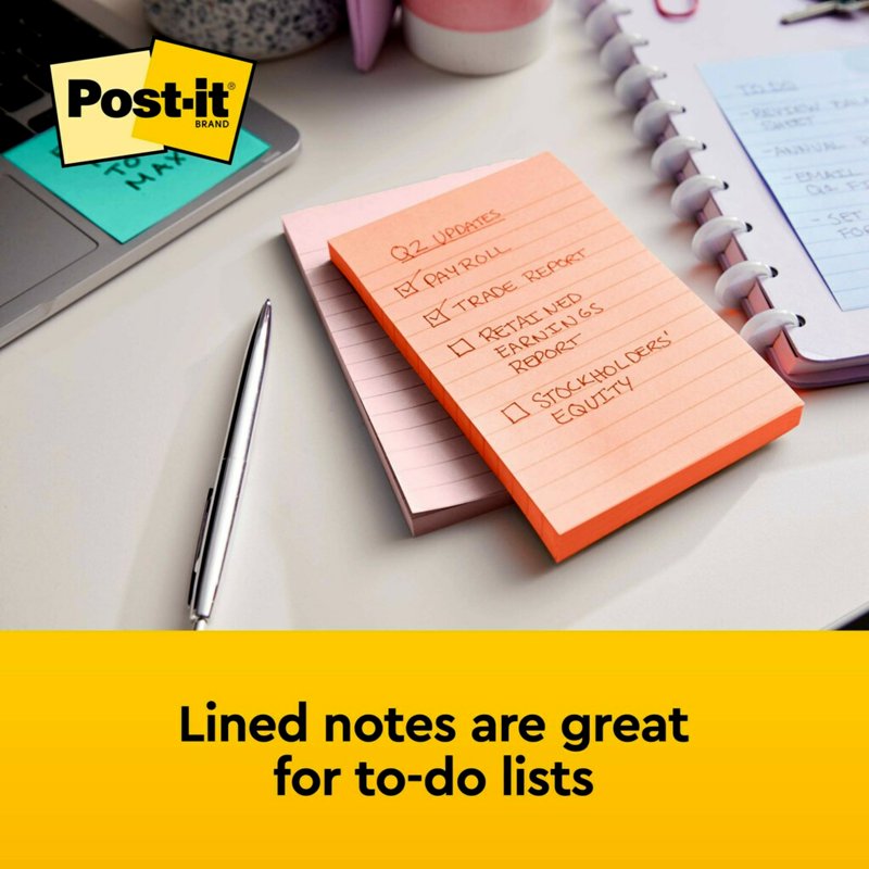 Post-it Note Pads in Beachside Cafe Collection, 4x6 Inches, 500 Sheets