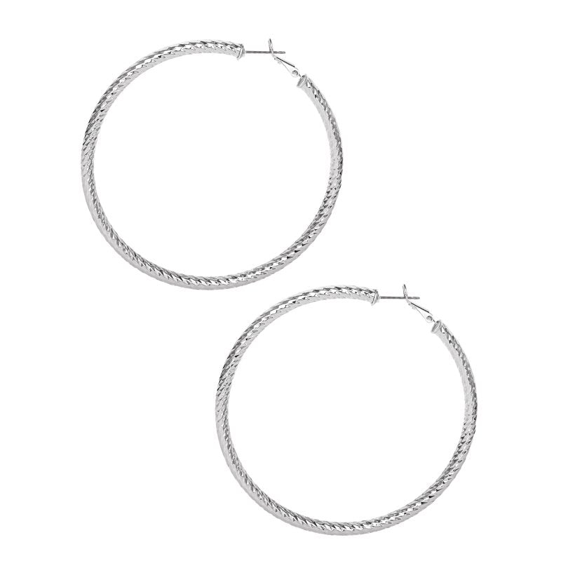 Jessica Simpson Metal Textured Hoop Earrings - Silver Tone Fashion Jewelry