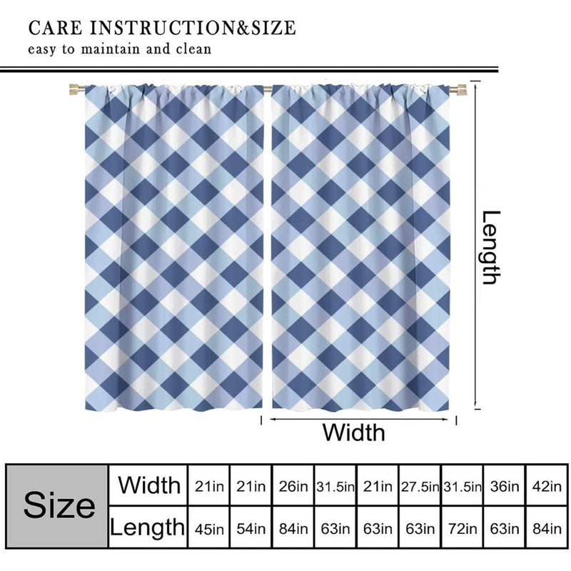 Plaid Curtain Set - Dark Blue & White Checkered Insulated Window Drapes, 2 Panels, 42 x 54 Inches
