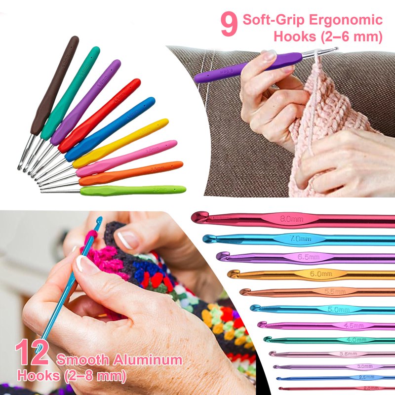 Crochet Kit for Beginners Adults - 76 Pcs Yarn Hooks Accessories Tote