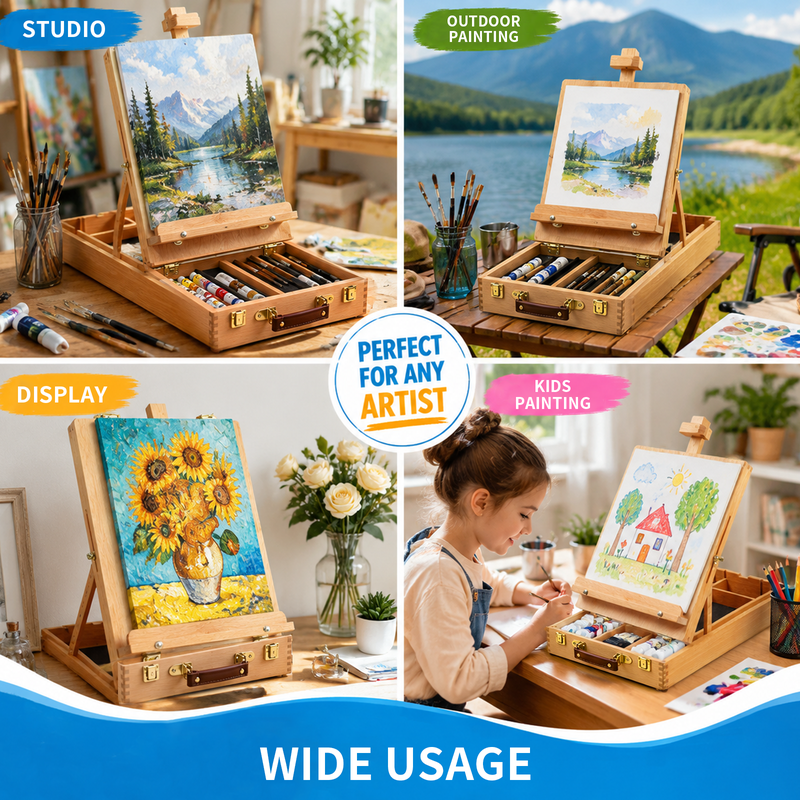 Wooden Tabletop Easel for Painting & Drawing - Portable Art Sketchbox