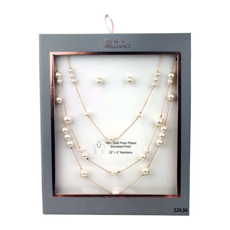 Adult Pearl Necklace and Earring Set in Rose Gold Plating