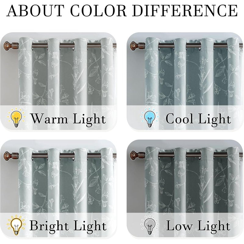 Blackout Floral Curtains 52x63 Inches Pack of 2 Room Darkening Insulated Drapes